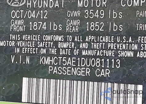 2013 Hyundai Accent Gs z USA, uszkodzony, nr VIN KMHCT5AE1DU081113